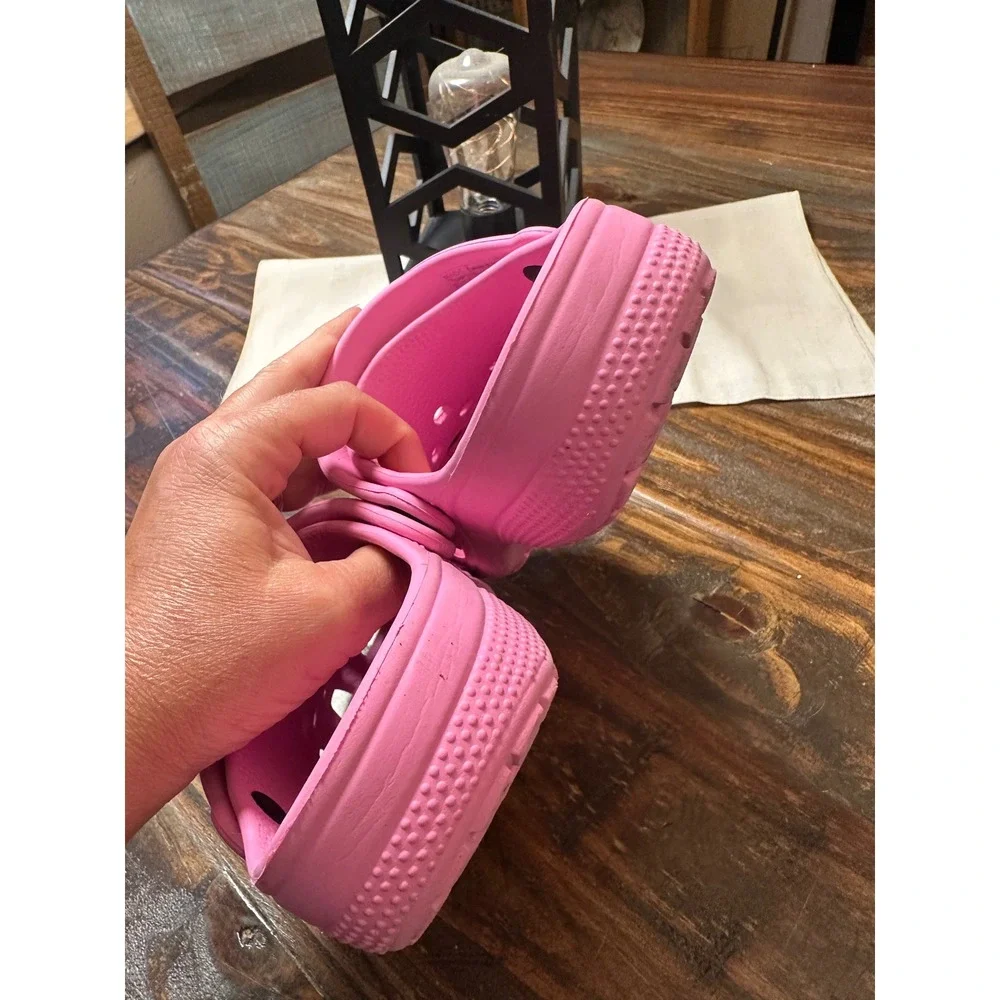 Crocs Kids Classic Clog Pink Slip On Shoes with Charms Size J2 Youth